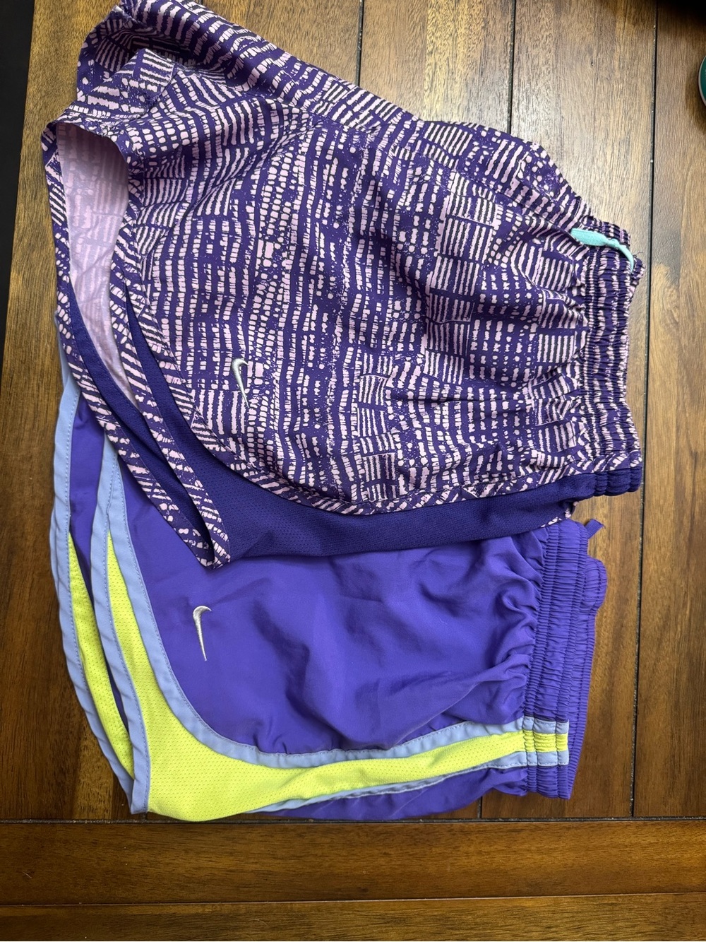 Nike Purple Patterned and Solid Athletic Shorts Duo with Neon Accents